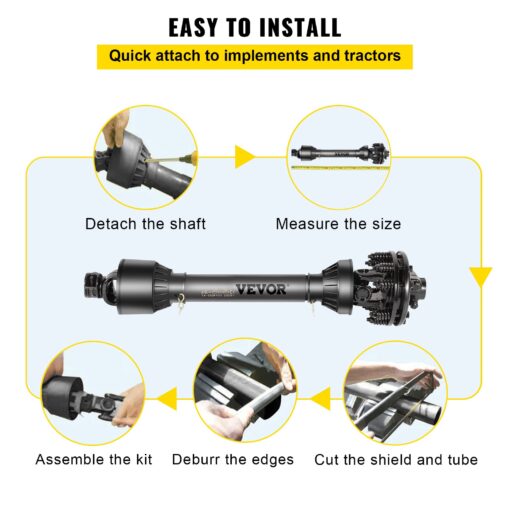 VEVOR PTO Shaft, 1-3/8" PTO Drive Shaft, 6 Spline Both Ends PTO Driveline Shaft, Series 5 Tractor PTO Shaft, 43"-57" Brush Hog PTO Shaft, Black PTO Shaft w/Slip Clutch for Bush Hog/Finish Mower - Image 5