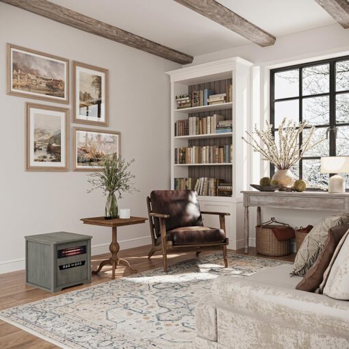 Country Living Infrared Portable Rolling Space Heater with LED Touchscreen and Remote Control | 12h Timer | 1500w Quick Heating for Indoor Use | Driftwood Grain Finish - Image 2
