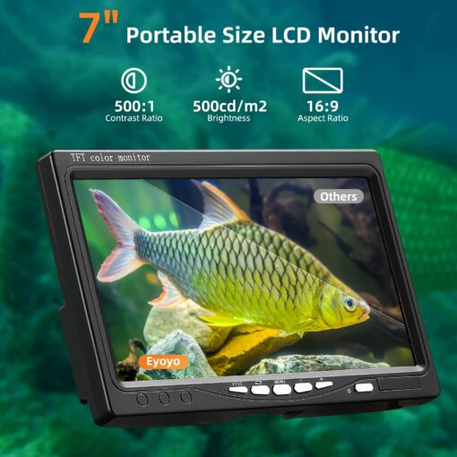 Eyoyo Underwater Fishing Camera 7 inch LCD Monitor Fish Finder Waterproof 1000TVL Fishing Camera 12pcs Infrared Lights for Lake, Boat, Ice Fishing - Image 8