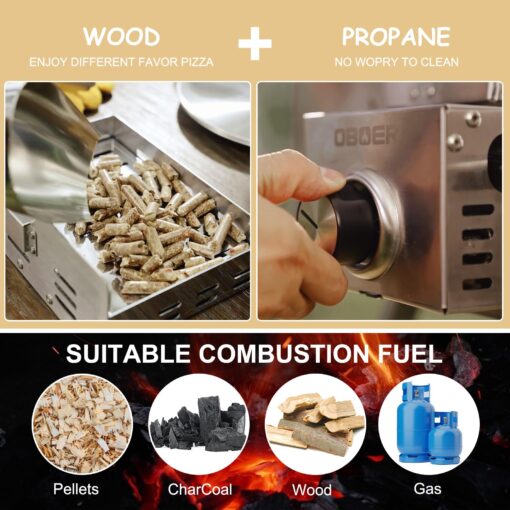 ABORON Pizza Oven Outdoor,13"Multi-Fuel Rotatable Pizza Ovens,Portable Wood Fired and Gas Pizza Oven,Stainless Steel 3-Layer Oven,Pizza Maker with Built-in Thermometer,Pizza Cutter & Carry Bag - Image 6