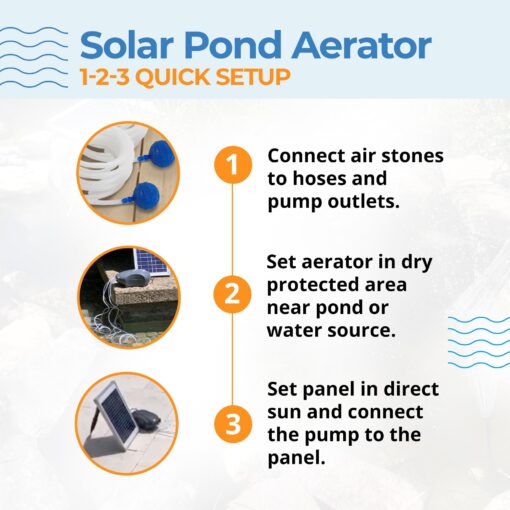 Solariver - 12-Watt Solar Aerator Kit with 5 Air Stones, Sun-Powered, Easy-to-Install & Maintenance-Free Outdoor Aerator for Fish Ponds, Water Trough, Koi Pond, Aquaculture, Hydroponics & More - Image 4