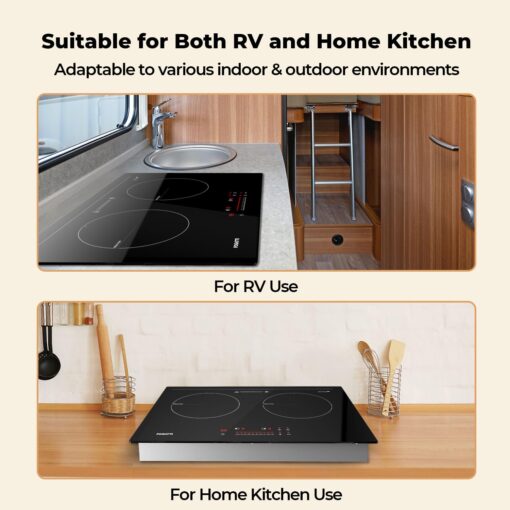 FOGATTI Double Induction Cooktop, Electric Induction Stove for RV, Built-in Countertop Burner with Touch Sensors, 9-Level Power, Pan Detection, 0-99 Min Timer, Child Lock, Shared 1800W - Image 4