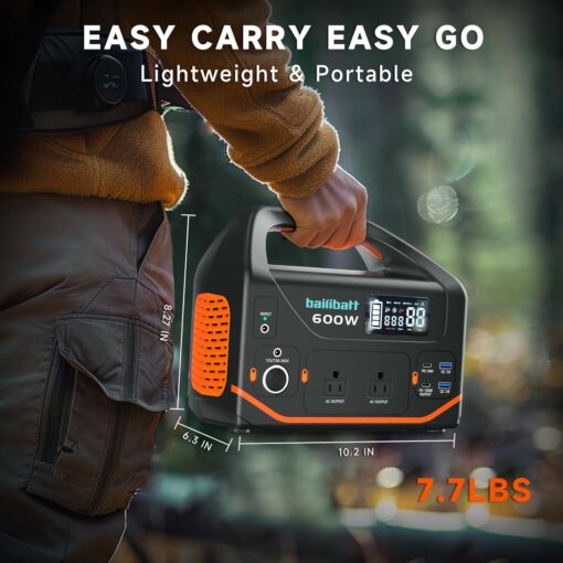Bailibatt Portable Power Station 600W,293Wh Portable Generator for Home Use, Quiet Generator for Camping Travel Emergency CPAP Survival Backup Outdoor Apartment,100W PD & 110V Pure Sine Wave AC Outlet - Image 7
