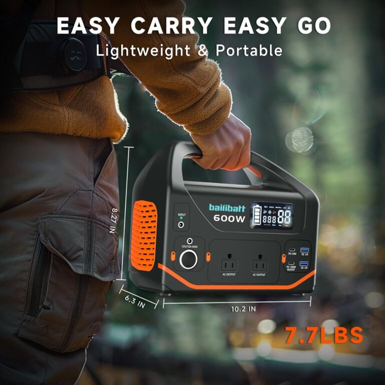 Bailibatt Portable Power Station 600W,293Wh Portable Generator for Home Use, Quiet Generator for Camping Travel Emergency CPAP Survival Backup Outdoor Apartment,100W PD & 110V Pure Sine Wave AC Outlet - Image 7