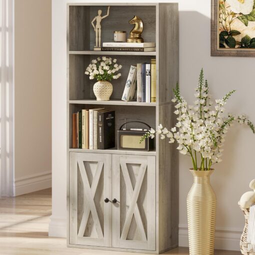 IRONCK Industrial Bookshelves and Bookcases with Doors 11.8 in Depth Floor Standing 5 Shelf Display Storage Shelves Bookcase Home Decor Furniture for Home, Office, Living Room, Bedroom - Image 6