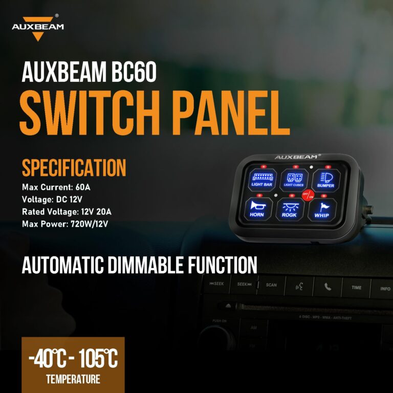 Auxbeam 6 Gang Switch Panel BC60 Universal Circuit Control Relay System Automatic Dimmable LED Switch Pod Touch Control Panel Switch Box for Car Truck Pickup Boat UTV SUV - Blue, 2 Years Warranty - Image 2