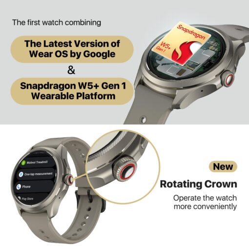 Ticwatch Pro 5 Android Smartwatch for Men Snapdragon W5+ Gen 1 Wear OS Smart Watch 80 Hrs Long Battery Life Health Fitness Tracking 5ATM Water Resistance Compass Android Only Compatible, Sandstone - Image 8