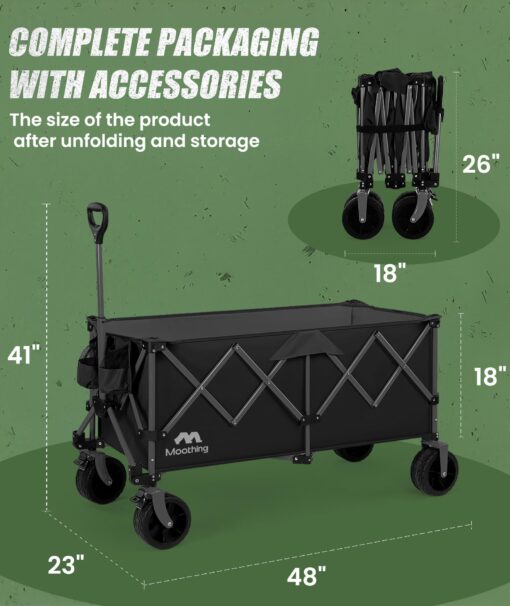 Moothing 48”L Foldable Wagons Carts Extended, Collapsible Folding Wagon 500lbs Heavy Duty, 400L Large Beach Wagon, Utility Wagon with All Terrain Big Wheels for Sports, Camping, Grocery, Garden, Black - Image 4