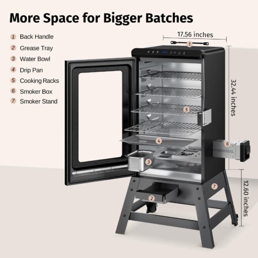 EAST OAK Ridgewood Pro 30" Electric Smoker, Smoker with Leg Kit & Glass Door, Side Wood Chip Loader, 725 Sq Inches of Cooking, Digital Control, Night Blue - Image 6