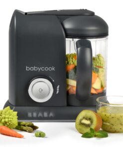 BEABA Babycook Solo 4 in 1 Baby Food Maker, Puree Steamer and Blender for Purees, Grinder with Auto Steam Cooking, Lrg Capacity 4.5 Cups 27 Servings in 20 Mins, Charcoal