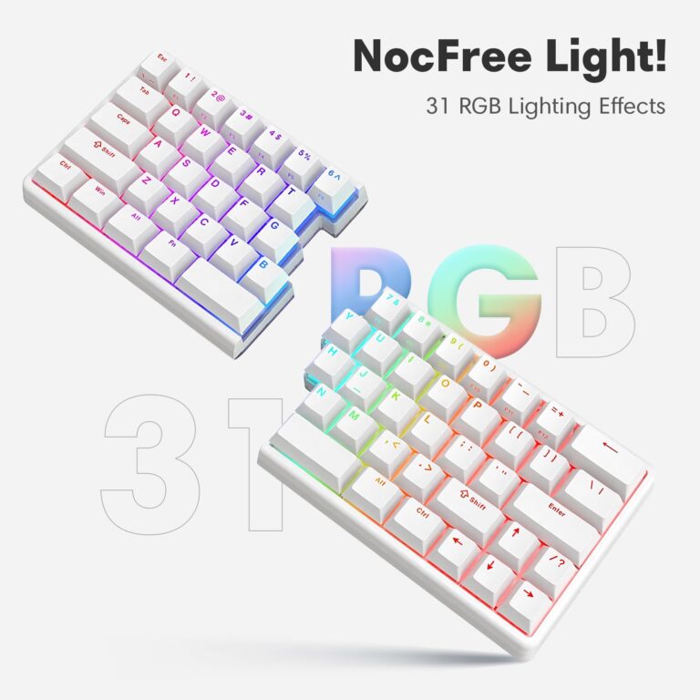 NocFree Wireless Ergonomic Split Mechanical Keyboard with Wrist Rest- Linear, RGB, Hot-Swappable, Compact 60% Layout, Foam Palm Rest, Programmable for Mac & Windows, PBT Keycaps - Image 5