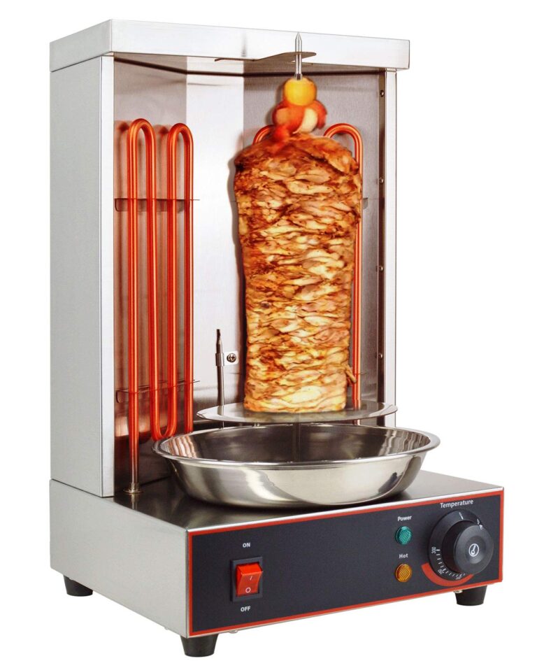Li Bai Shawarma Machine Electric Vertical Kebab Grill Gyro Rotisserie Oven Meat Broiler with 2 Heating Tubes Stainless Steel Body 110V For Home Restaurant Kitchen（Registered Design Patent）