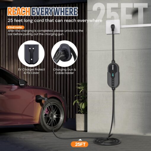 AIMILER Level 2 Electric Vehicle (EV) Charger(32Amp, 220V-240V, NEMA 14-50 Plug), 25ft Cable ETL Listed Portable Indoor/Outdoor EVSE SAE J1772 EV Car Charging Station w/Delay Timer, WiFi Enabled - Image 5