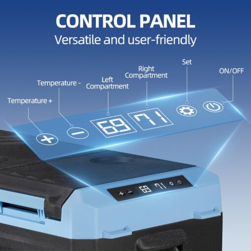Car Refrigerator Fridge 27QT 25L Portable Mini Freezer Dual Zone Door 12/24V DC,110~240 Volt AC Compressor Cooler Touchscreen Control -4℉~68℉ for Camping,Truck,RV,Van,SUV, Road Trips, Home Ice Blue - Image 7