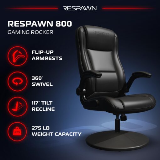 RESPAWN 800 Gaming Chair Floor, Swivel Rocker Gaming Chair, High Back Ergonomic Floor Gaming Chair for Kids and Adults, Gaming Recliner, Floor Rocker Chair with Armrests - Black - Image 5