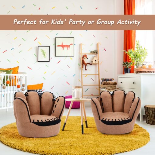 Costzon Kids Couch with Solid Wood Frame & Baseball Glove Design, Children Armchair for Play Room, Nursery, Kindergarten, Kids Room, Gift for Boys & Girls (Brown) - Image 7