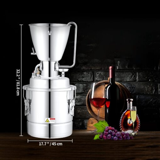 VEVOR Alcohol Still, 18 Gal/70L Alcohol Distiller, Distillery Kit for Alcohol with 304 Stainless Steel Tube & Circulating Pump & Build-in Thermometer & Exhaust Port for DIY Whisky Wine Brandy - Image 4