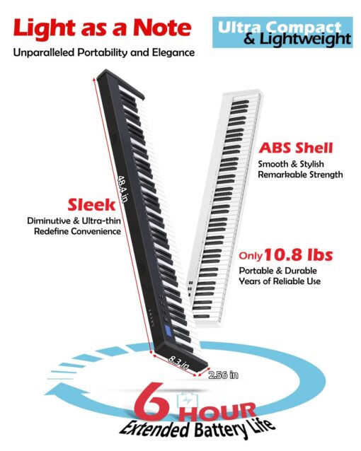 NikoMaku Piano Keyboard 88 Keys Semi-weighted Compact Portable Digital Piano Set for Beginners with Stand, Carrying Case, Sustain Pedal, Headphones, SWAN-S Black - Image 9