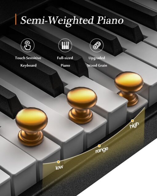 FingerBallet Portable Piano Keyboard, Semi-Weighted Folding Digital Piano 88 Key, Full Size, Wood Grain, Electric Piano Keyboard w/MIDI Bluetooth, Suitable for Adult, Toddler, Kids - Image 5