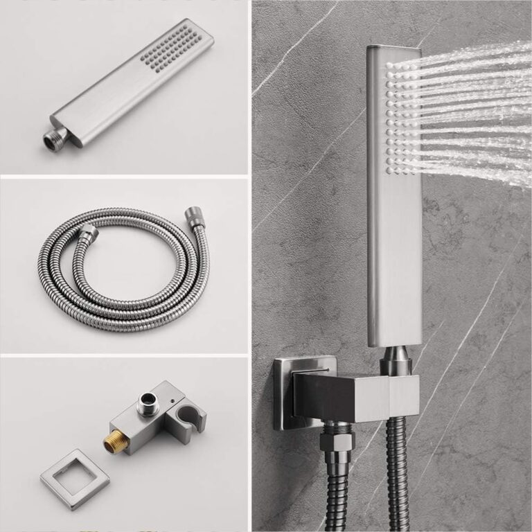 Iriber Brushed Nickel Square Rain Shower System with 4 PCS Body Jets 3 Function Shower Faucet Set Wall Mounted Pressure Balance Shower Trim Kit (Valve Included) - Image 5