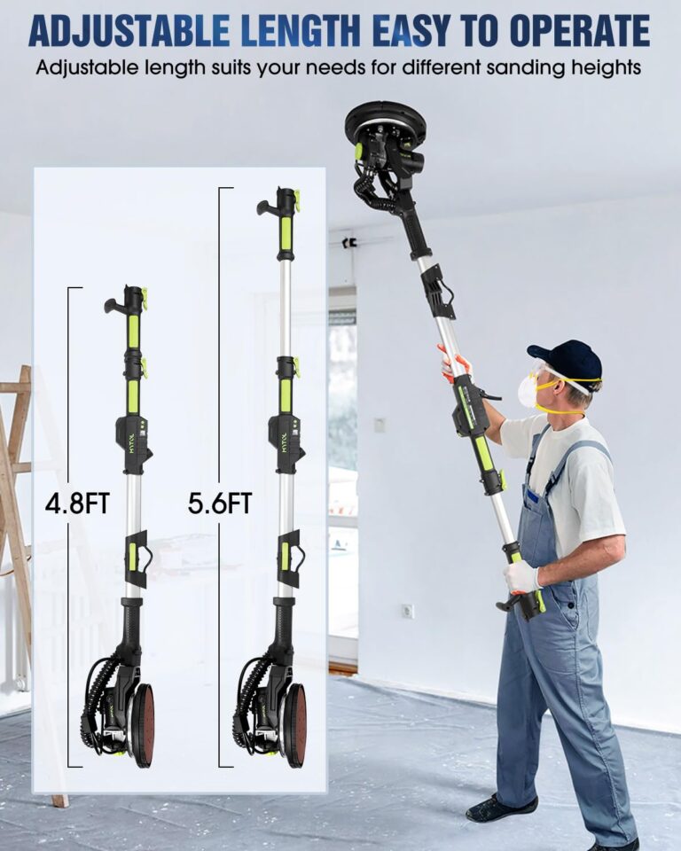 MYTOL Drywall Sander, 7.2A Electric Drywall Sander with Vacuum Dust Collection, LED Light, 6 Variable Speed Digital Display 900-1800RPM, Foldable & Extendable Handle, 9 Sanding Discs&3 Grid Sandpaper - Image 3