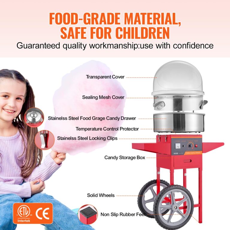VEVOR Electric Cotton Candy Machine Cart with Cover, Commercial Floss Maker w/Stainless Steel Bowl, Sugar Scoop and Drawer, Perfect for Home, Carnival, Kids Birthday, Family Party, Red - Image 7