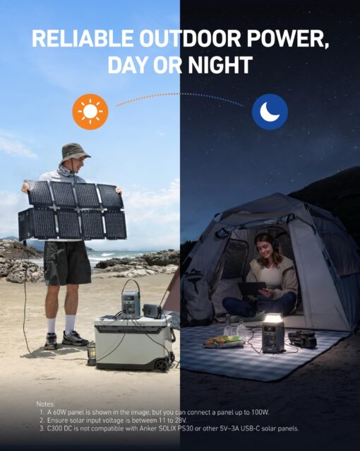 Anker SOLIX C300 DC Power Bank Station (90,000mAh) and 60W Solar Panel, 288Wh Portable Power Station, LiFePO4 Battery, 300W Solar Generator, for Outdoor, Camping, Traveling, and Emergencies - Image 5
