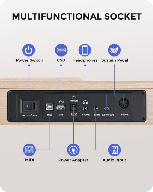 Fesley Weighted Piano Keyboard 88 Keys: Full Size Electric Keyboard Piano for Beginners, Portable 88 Key Keyboard with Daul Speaker,Sustain Pedal,Power Adapter,Support Bluetooth,USB MIDI,FEP300, Beige - Image 3
