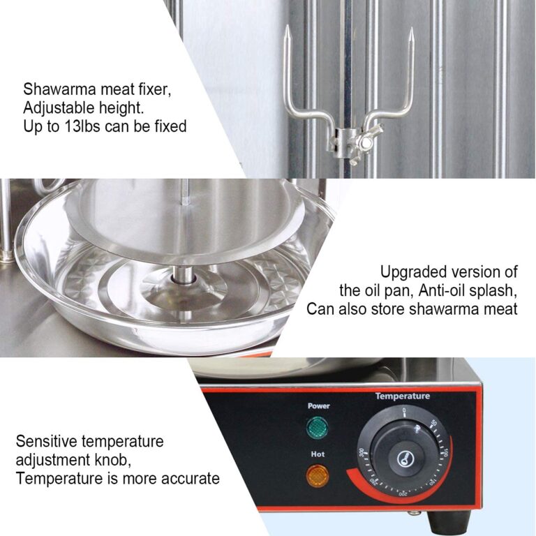 Li Bai Shawarma Machine Electric Vertical Kebab Grill Gyro Rotisserie Oven Meat Broiler with 2 Heating Tubes Stainless Steel Body 110V For Home Restaurant Kitchen（Registered Design Patent） - Image 6