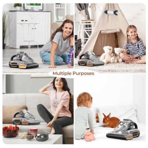 JIGOO T600 Bed Vacuum Cleaner with UV-C Light, 15Kpa Suction 700W Powerful Double Cup Handheld Vacuums, Mattress Vacuum Cleaner with Smart Dust Sensor, Ultrasonic & Heating Tech, HEPA Filter - Corded - Image 2