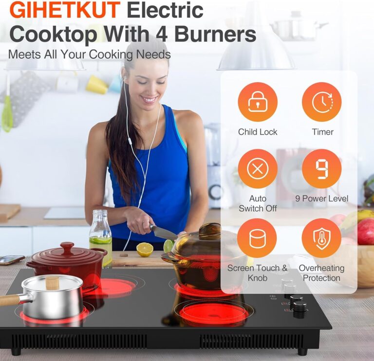 GIHETKUT 4 Burner Electric Cooktop,7200W Built-in & Countertop 4 Burner Electric Stove with 9 Power Levels, Child Safety Lock & 99 mins Timer, 30 inch Electric Cooktop 220-240V (No Plug) - Image 2