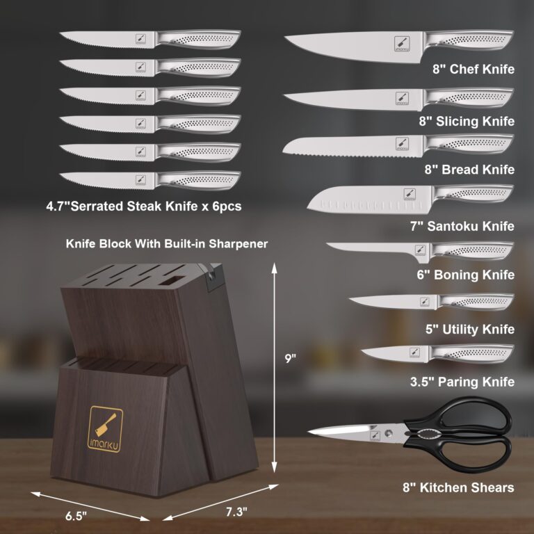 imarku Knife Set, 15-Pieces HC Stainless Steel Kitchen Knife Set With Built in Knife Sharpener, Razor-Sharp Blade Knife Block Set With Non-Slip Handle, Dishwasher Safe, Birthday Day Gifts - Image 9