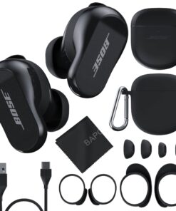 Bose QuietComfort Earbuds II Bundle with Protective Silicone Carrying Case and Cloth - Active Wireless Noise Cancelling in-Ear Bluetooth Headphones with Personalized Sound, Bose Earbuds 2 (Black)