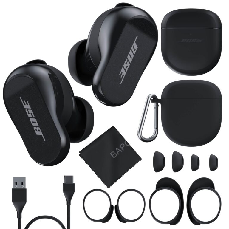 Bose QuietComfort Earbuds II Bundle with Protective Silicone Carrying Case and Cloth - Active Wireless Noise Cancelling in-Ear Bluetooth Headphones with Personalized Sound, Bose Earbuds 2 (Black)