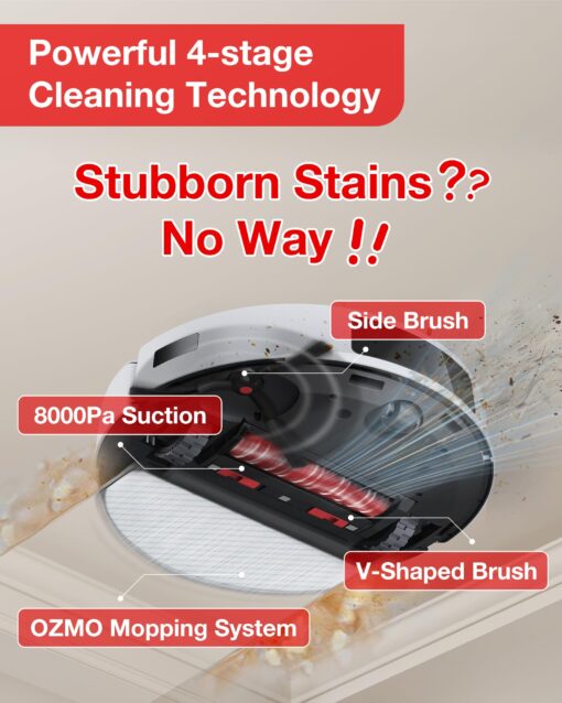 Yeedi C12 Robot Vacuum Cleaner and Mop, 8000Pa Strong Suction, ZeroTangle Brush, Smart Navigation, Self-Charging, White - Image 5