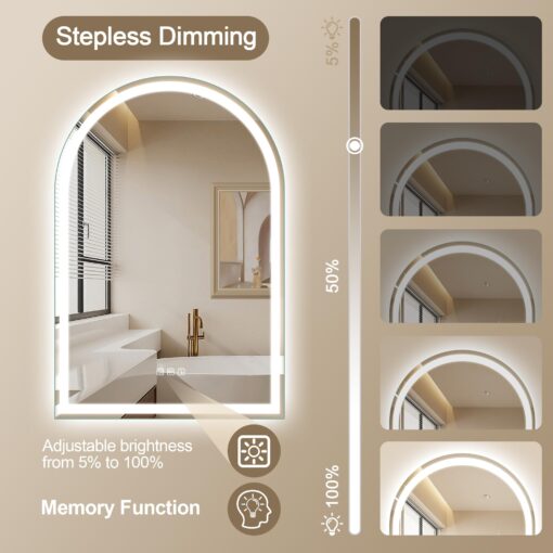 STARLEAD 36"x24" LED-Bathroom-Mirror-with-Lights, Wall-Mounted with Bluetooth Speaker, Anti-Fog, 3 Color Temperature, Dimmable Brightness, Waterproof, Tempered Glass, Frontlit & Backlit, Arched - Image 5