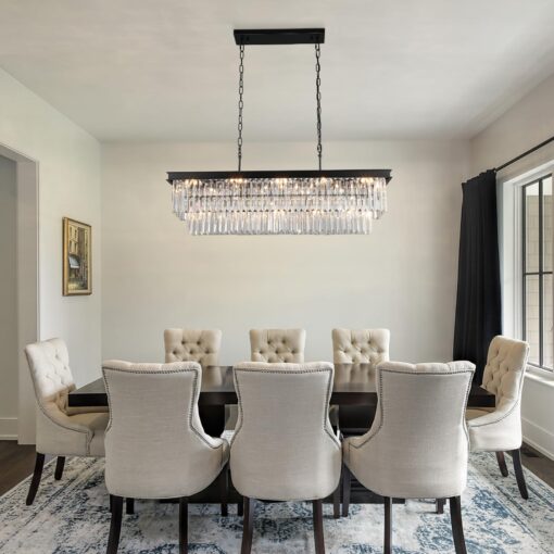 Weesalife Crystal Chandeliers for Dining Room Light Fixtures Over Table，15-Lights Black Modern Rectangle Chandeliers for Kitchen Island Bar L40 Inch - Image 2