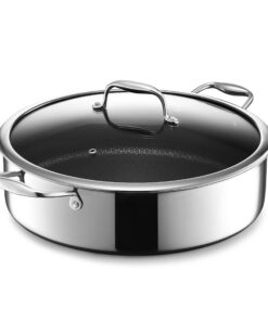 HexClad Hybrid Nonstick 7-Quart Sauté Pan with Tempered Glass Lid, Chicken Fryer, Stay-Cool Handles, Dishwasher-Friendly, Oven-Safe Up to 900°F, Induction-Ready, Compatible with All Cooktops