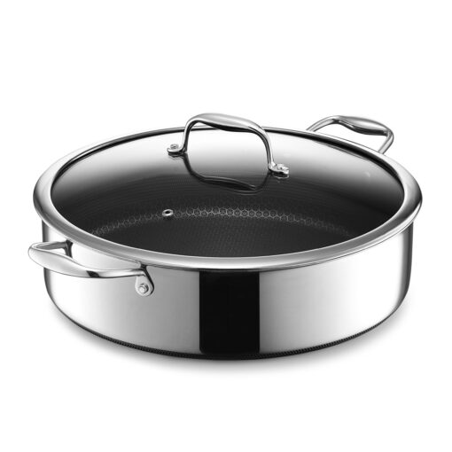 HexClad Hybrid Nonstick 7-Quart Sauté Pan with Tempered Glass Lid, Chicken Fryer, Stay-Cool Handles, Dishwasher-Friendly, Oven-Safe Up to 900°F, Induction-Ready, Compatible with All Cooktops