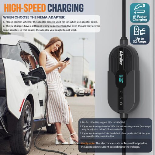 AIMILER Level 2 Electric Vehicle (EV) Charger(32Amp, 220V-240V, NEMA 14-50 Plug), 25ft Cable ETL Listed Portable Indoor/Outdoor EVSE SAE J1772 EV Car Charging Station w/Delay Timer, WiFi Enabled - Image 6