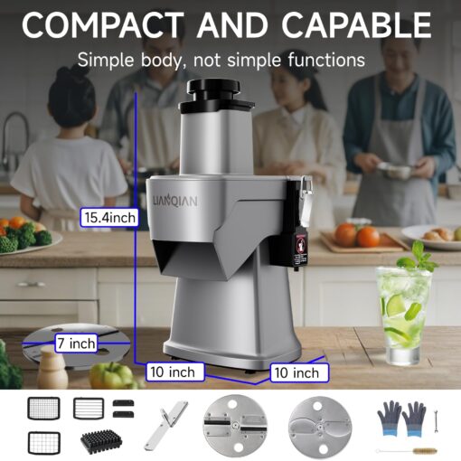 4 in 1 Electric Vegetable Chopper Automatic Multifunctional Food Cutter Slicer for Slicing Shredding Dicing Slitting with Quiet Motor (200W/110V), Multi Blades for Commercial and Home Use - Image 2