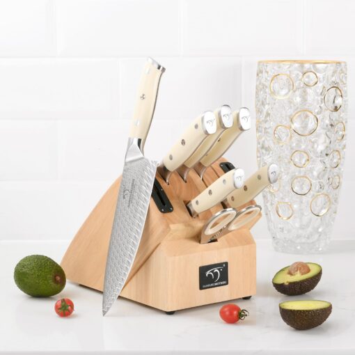 NANFANG BROTHERS Damascus Knife Sets, 10 Pieces for Kitchen with Block, Kitchen Knife Set with Block, ABS Ergonomic Handle for Chef Knife Set and Kitchen Shear - Image 4