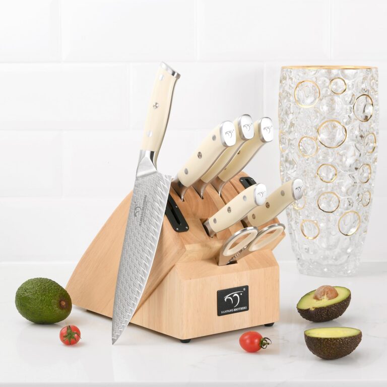 NANFANG BROTHERS Damascus Knife Sets, 10 Pieces for Kitchen with Block, Kitchen Knife Set with Block, ABS Ergonomic Handle for Chef Knife Set and Kitchen Shear - Image 4