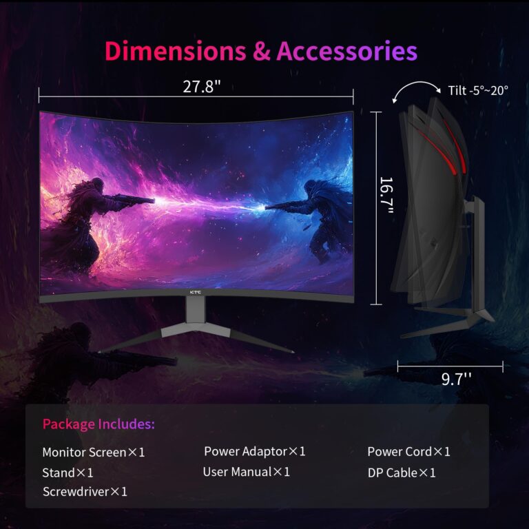 KTC 32Inch 240Hz Curved Gaming Monitor, 1000R VA, QHD(2560x1440p), 4000:1 Contrast, Support FreeSync GSync, HDMI2.0(144hz)/DP1.4(240hz)/Earphone, Tilt, Xbox PS5 Switch, 2K Computer Monitor for Gamer - Image 2