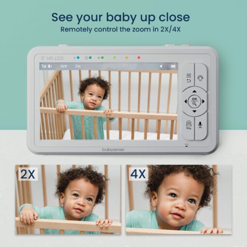 Babysense 5" HD Split-Screen Baby Monitor, Video Baby Monitor with 2 Cameras and Audio, Night Light, 1000ft Range, Two-Way Audio, 4X Zoom, Night Vision, 4000mAh Battery - Image 5
