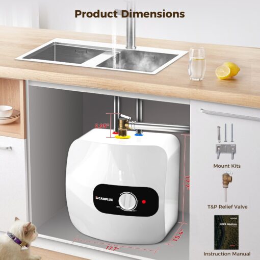 CAMPLUX Electric Mini-Tank Water Heater 8 Gallon (ME80B) On-demand Endless Water Heater, 120-Volt Corded 1440W, Under Sink, Wall or Floor Mounted - Image 4