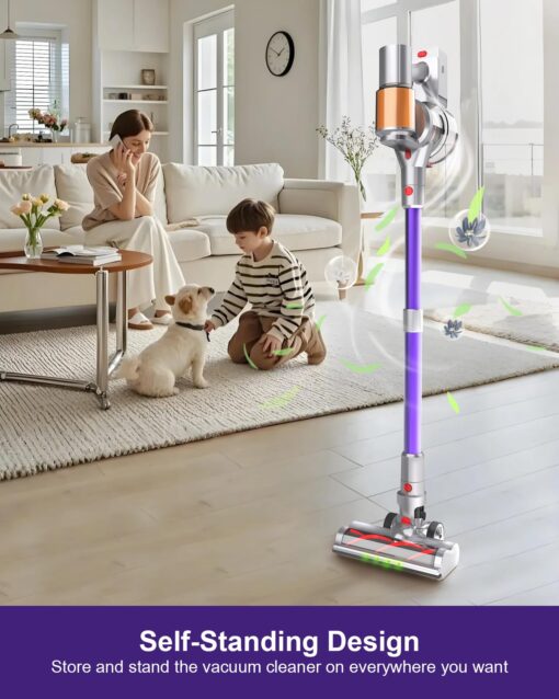 Snowkuna Cordless Vacuum Cleaner, 2 Batteries 120 Mins Runtime, 550W 45KPA Stick Vacuum with Self-Standing, Tangle-Free Brush, LED Display, Vacuum Cleaner for Home Hardwood Floor, Carpet, Pet Hair - Image 7