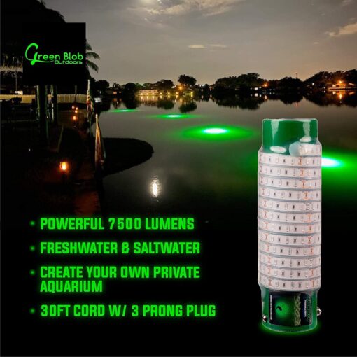 Green Blob Outdoors New Underwater Fishing Light for Docks with 30ft Cord, LED, Fish Attracting, Crappie, Snook 7500 Lumen 110V, Made in Texas - Image 5