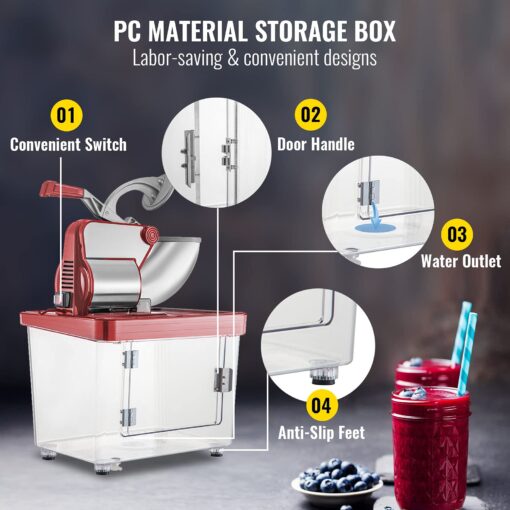 VEVOR 110V Commercial Ice Crusher 661LBS/H, ETL Approved 300W Electric Snow Cone Machine with Dual Blades, Stainless Steel Shaved Ice Machine with Safety On/Off Switch for Family, Restaurants, Bars - Image 5