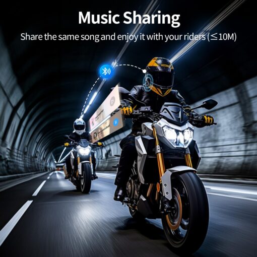 JESIMAIK Motorcycle Helmet Bluetooth Headset, 10 Way 2KM Helmet Communication System, Multitasking Audio Motorcycle Intercom, 2 Mics&40mm Helmet Speaker, 2 Pack - Image 5